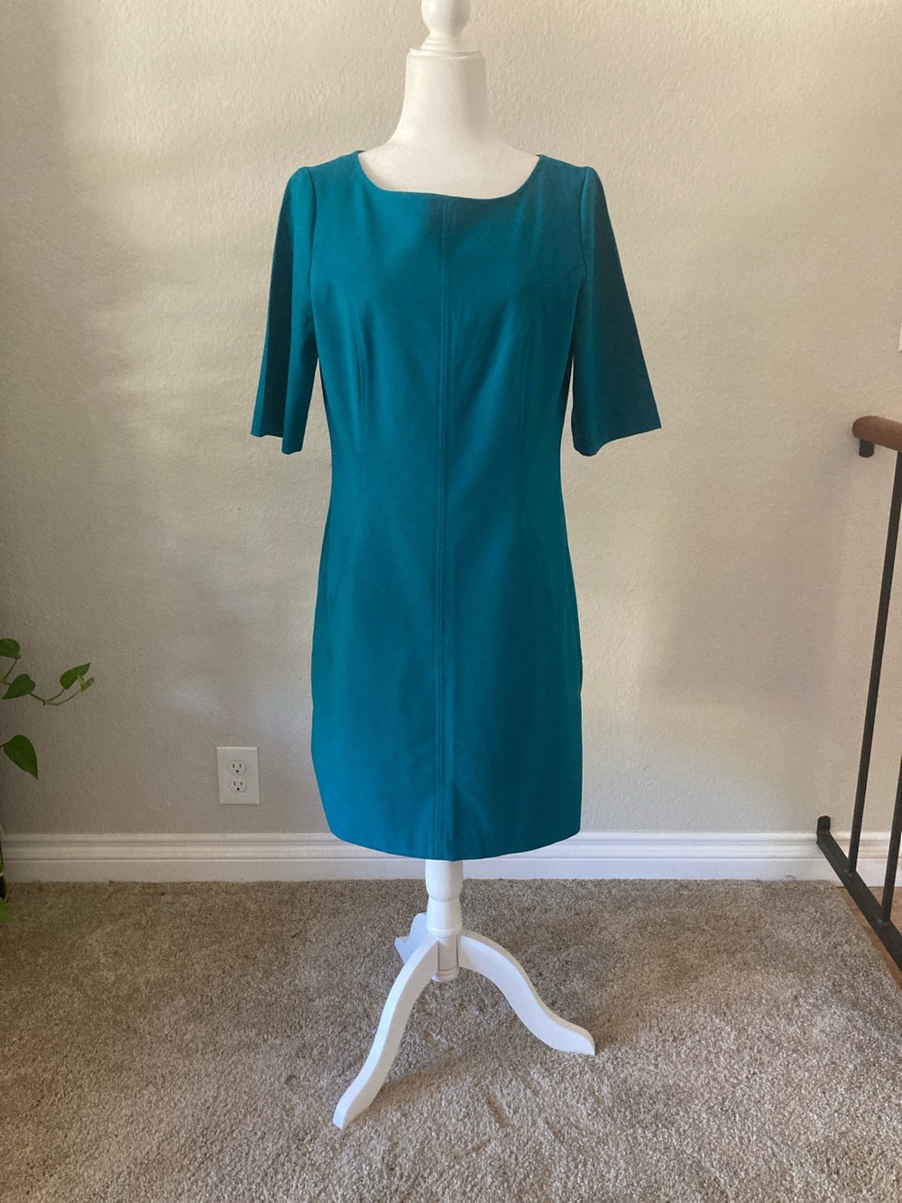Tahari ASL Teal Sheath Short-Sleeve Mini Dress